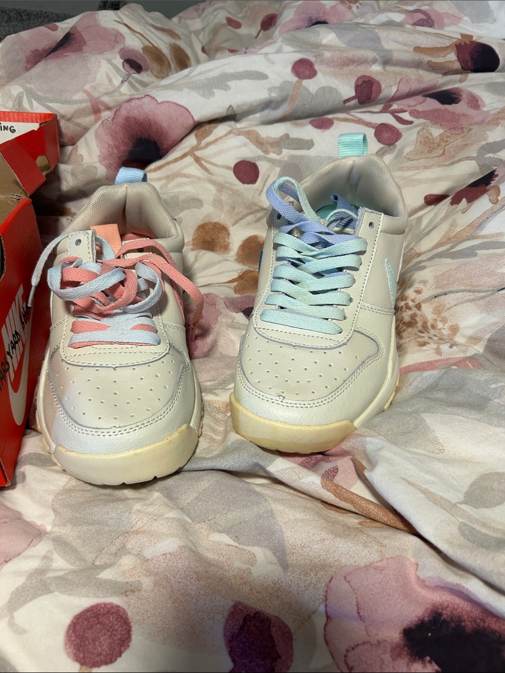 Nike White Low-Top Sneakers with Pink & Light Blue Accents